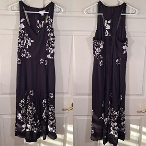 Bisou Bisou Michele Bohbot Womens Jumpsuit Romper Size 6 White Black Floral $86